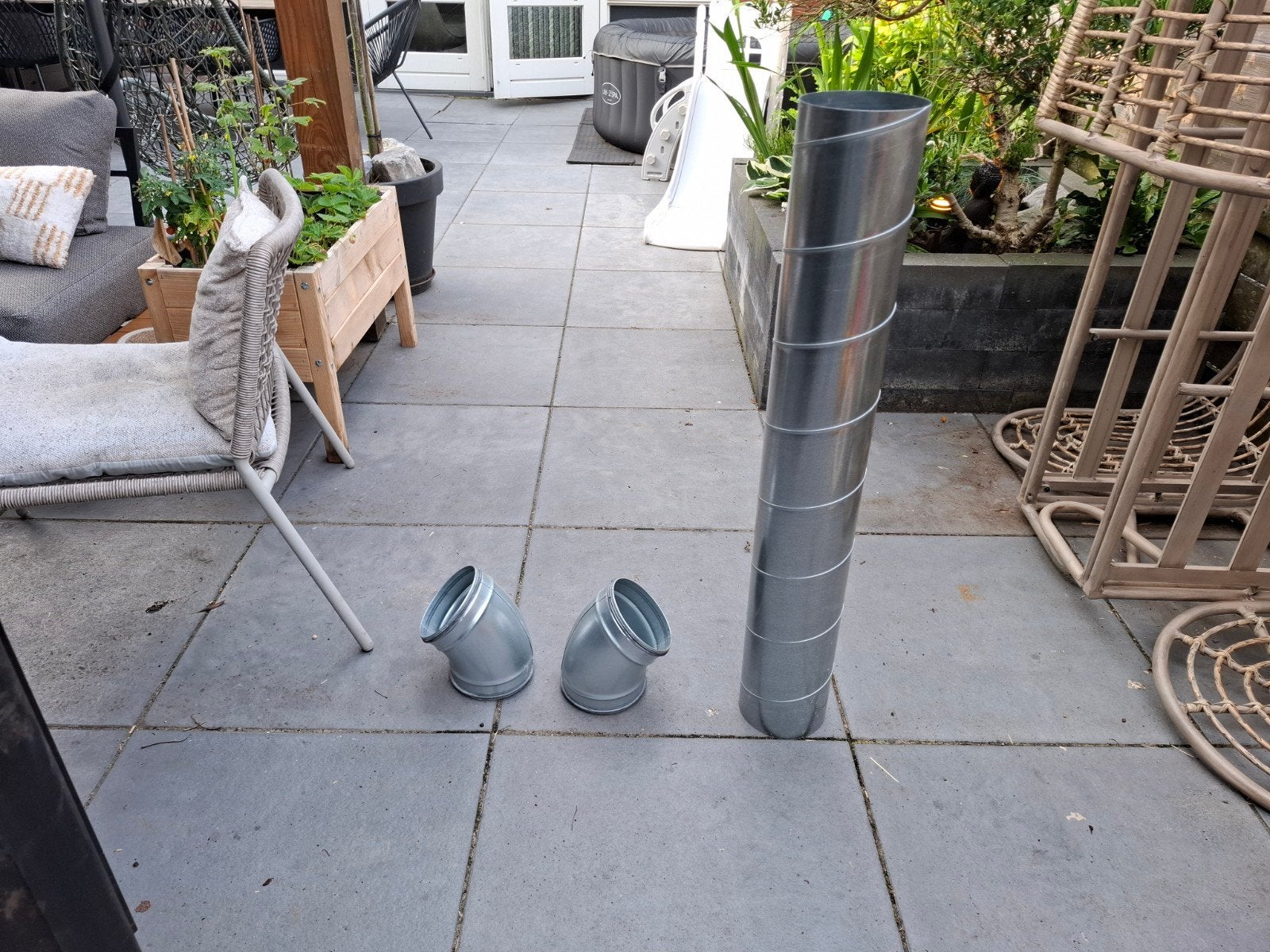 Kachelpijp enkel 10015 cm + 2 bochten 20cm ps, Ophalen, Nieuw