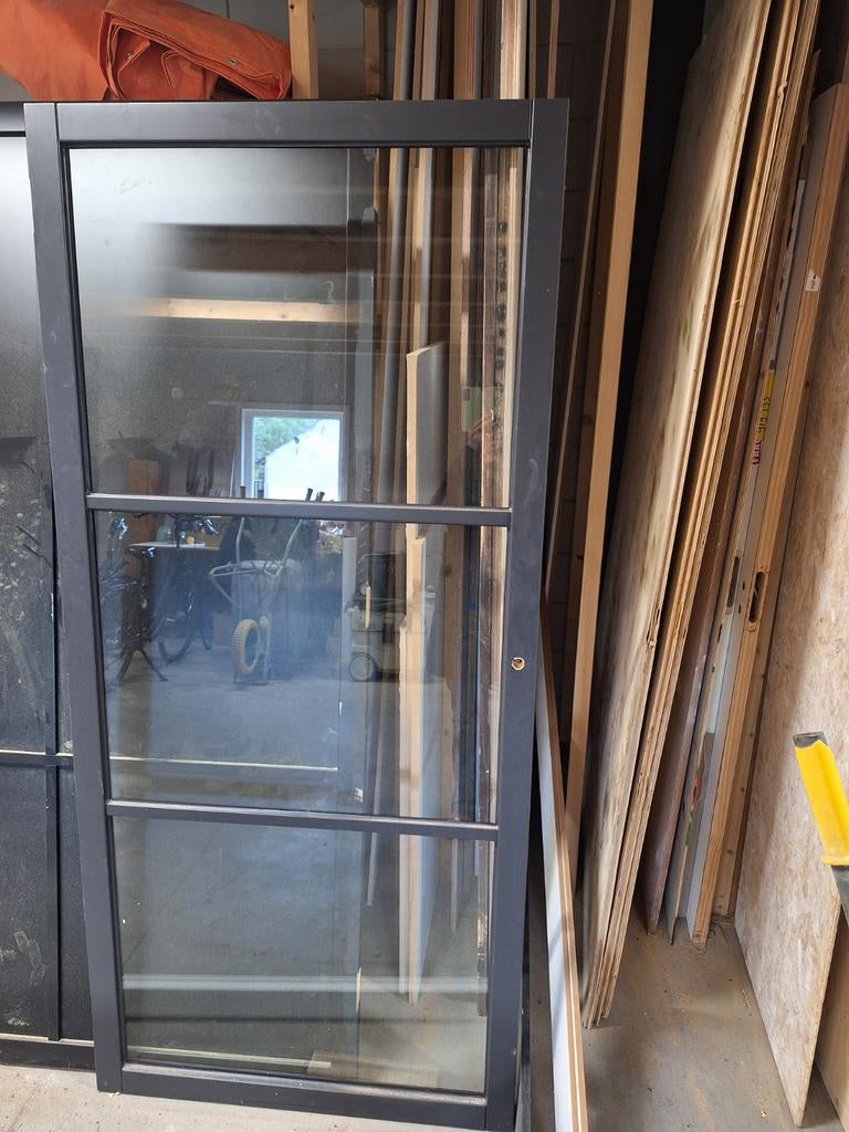 Deur skantrae zwart met glas, Ophalen, Glas, Binnendeur, 200 tot 215 cm