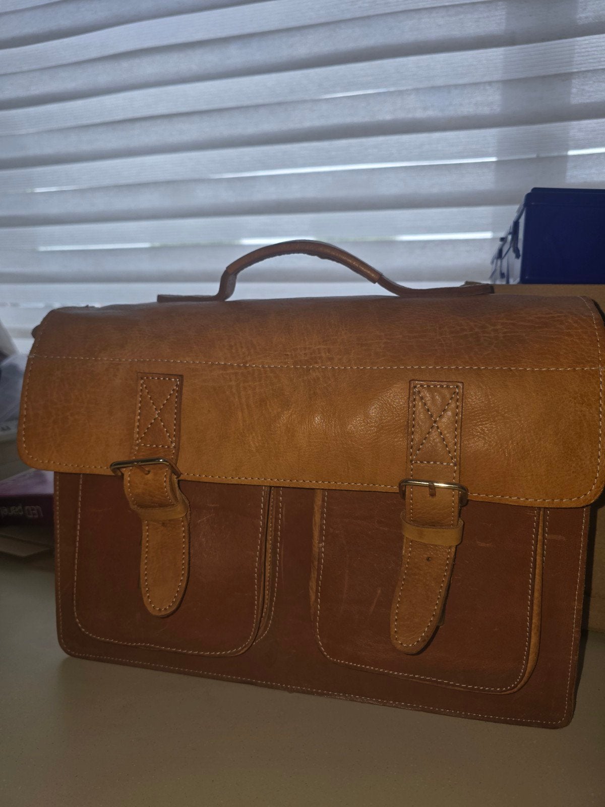 Vintage Leren Aktetas / Schoudertas - Bruin, Ophalen of Verzenden, Gebruikt, Bruin, Schoudertasje