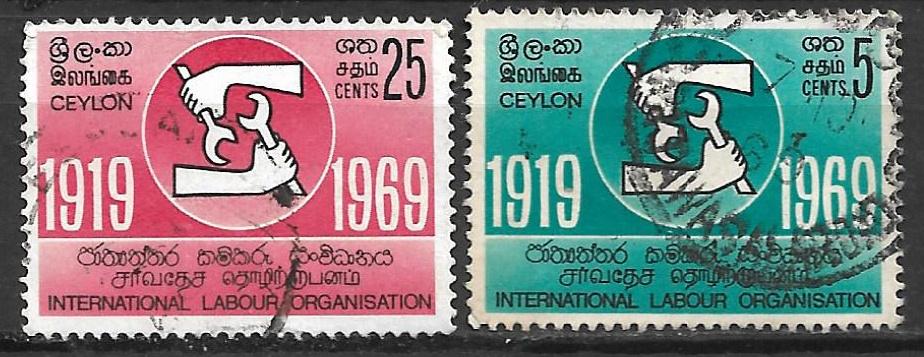 Ceylon Sri Lanka 1969 50jr I.L.O. Internationale Arbeiders O, Verzenden, Gestempeld, Zuid-Azië