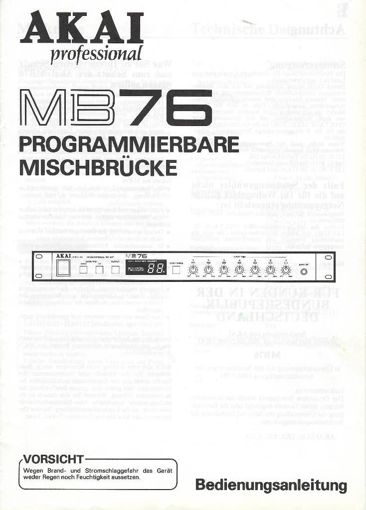 Handleiding Boek, Anleitung (Duits) - Akai MB76 Mix Bay, Ophalen of Verzenden, Zo goed als nieuw, Overige onderwerpen