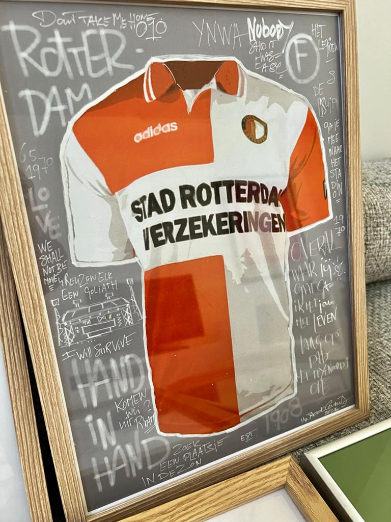 Uniek Feyenoord Kunstwerk in Lijst - Zelf Ontworpen (30x40), Ophalen of Verzenden