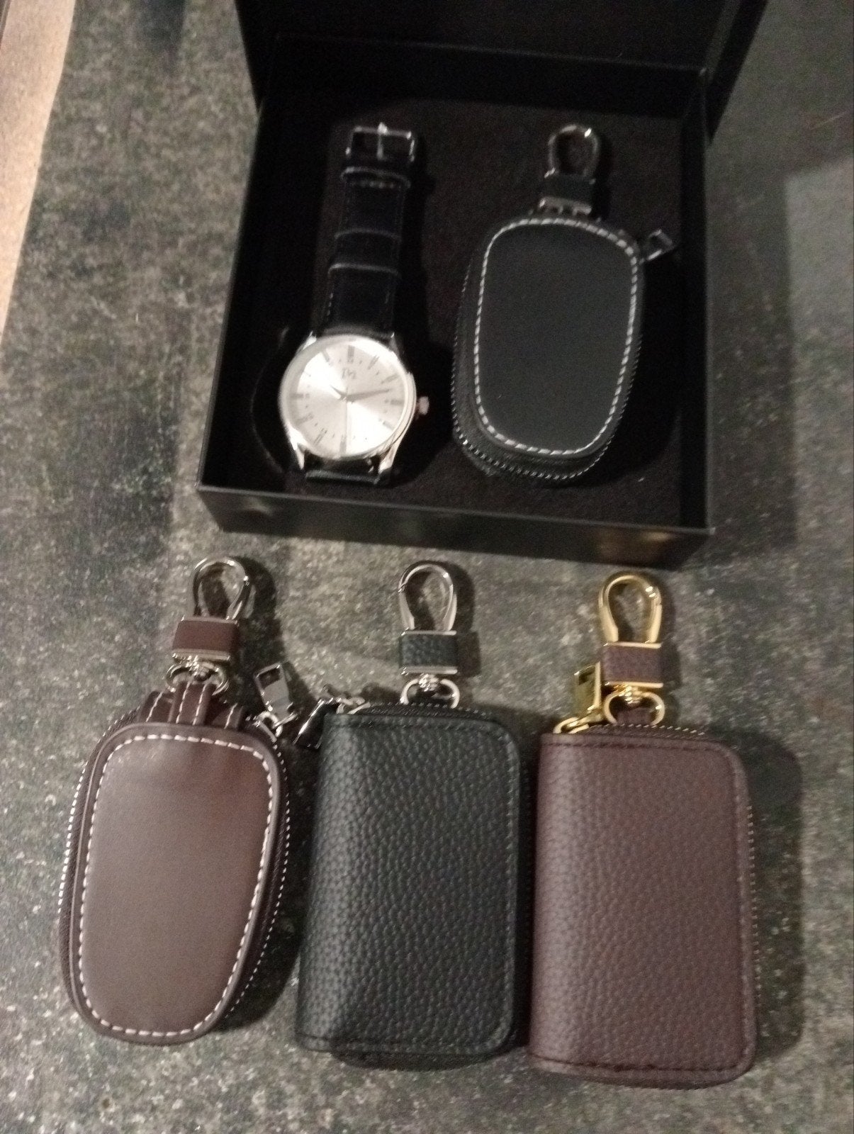 horloge geschenk set met Leren sleuteletui. leren sleutetui., Ophalen, Nieuw, Overige typen