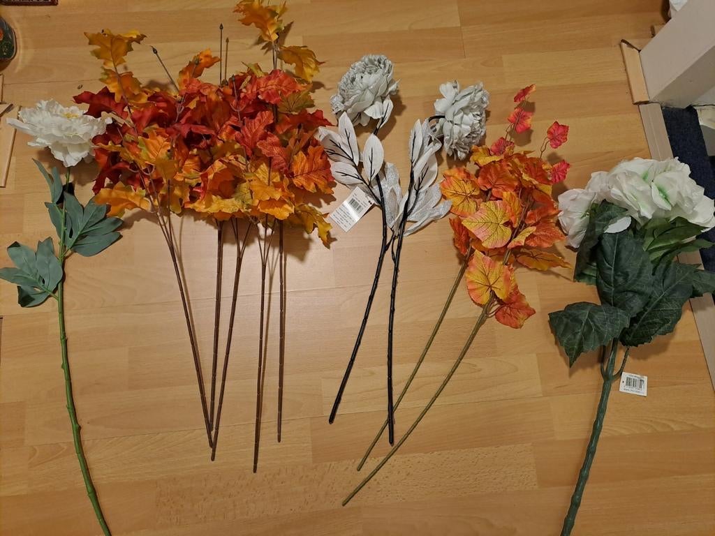 Diverse kunstbloemen en -takken, herfst en wit, Kunstbloem, Zijde, Ophalen of Verzenden, Zo goed als nieuw