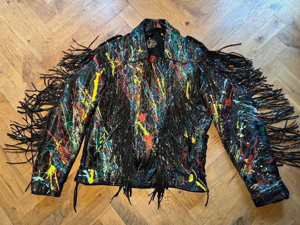 Christian Benner "Pollock" Custom Fringe Leather Jacket, Ophalen of Verzenden, Gedragen, Maat 52/54 (L), Meerkleurig
