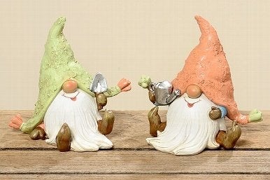 Leuke, originele, vrolijke Kabouter, Gnoom groen, oranje, Ophalen of Verzenden, Nieuw, Kunststof, Dierenbeeld