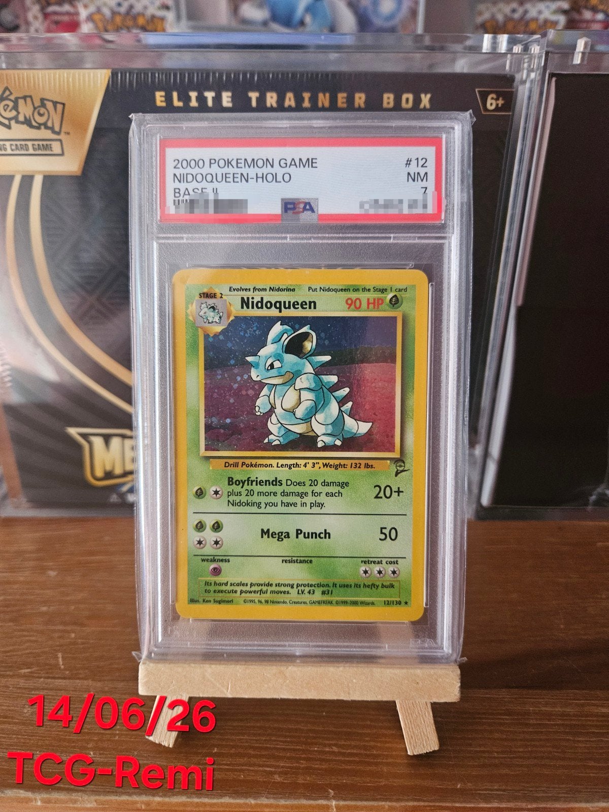 Pokémon Nidoqueen BASE SET 2 - PSA 7, Ophalen of Verzenden, Zo goed als nieuw, Losse kaart