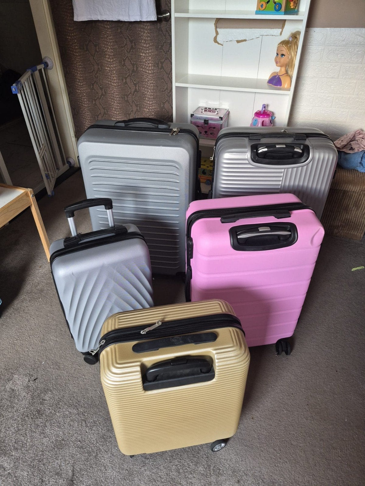 Set van 5 Koffers: Diverse Maten en Kleuren niet nieuw, Ophalen, Hard kunststof, 70 cm of meer, Wieltjes