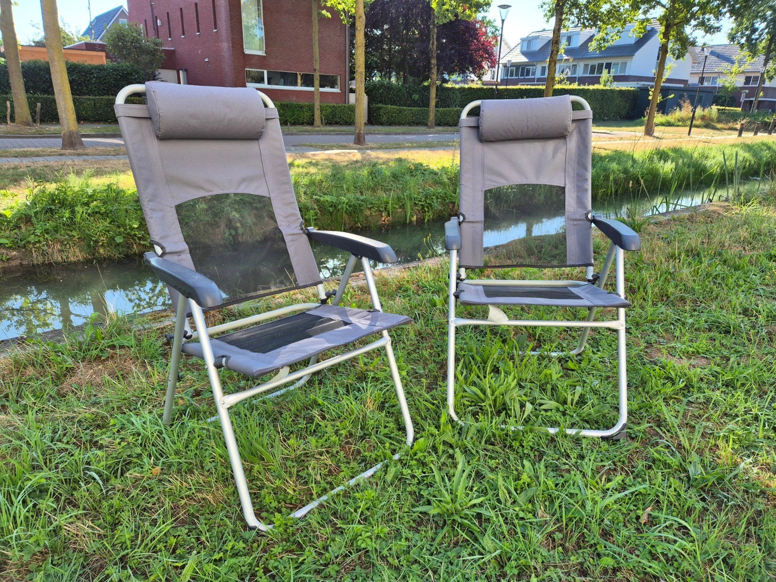 2x Opvouwbare campingstoelen met hoofdsteun, Ophalen, Gebruikt