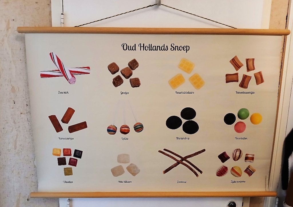 Nostalgische schoolplaat oudhollands snoep op stok, Antiek en Kunst, Curiosa en Brocante, Ophalen