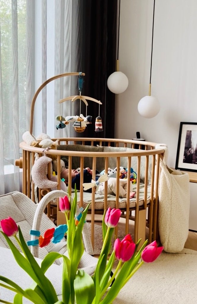 Bopita rondo box beukenhout incl. Boxkleed en boxmobiel, Kinderen en Baby's, Ophalen, Zo goed als nieuw, Rond, In hoogte verstelbaar
