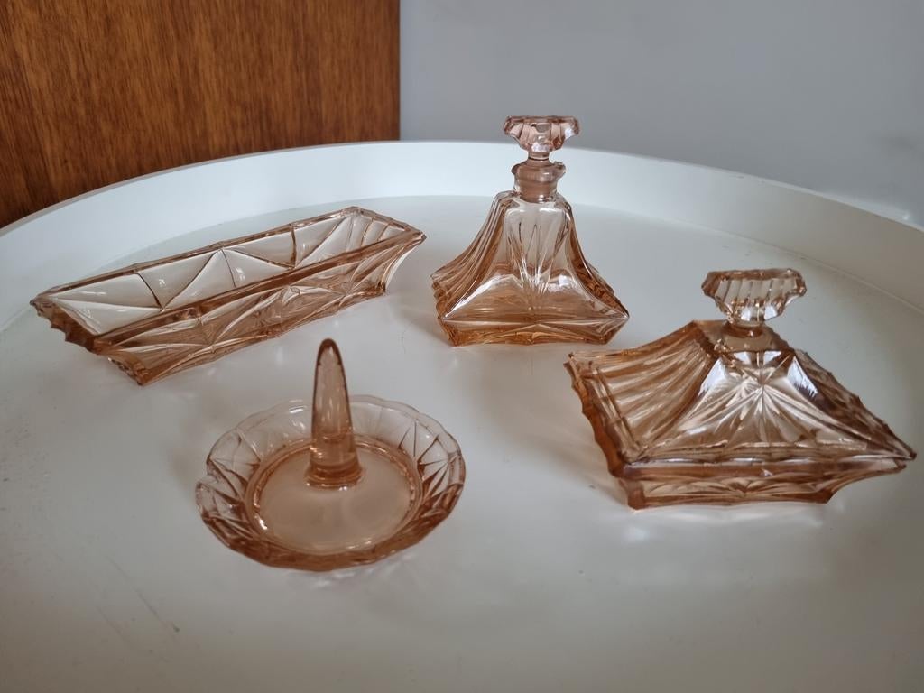 Vintage glazen kaptafelset amberkleurig, Antiek en Kunst, Ophalen of Verzenden
