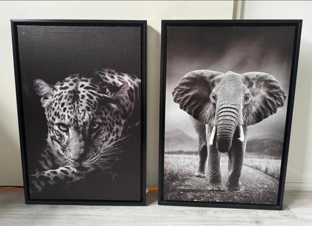 Leen Bakker canvas: Panter en Olifant (zwart/wit), Gebruikt, Ophalen of Verzenden, Print, 75 cm of meer