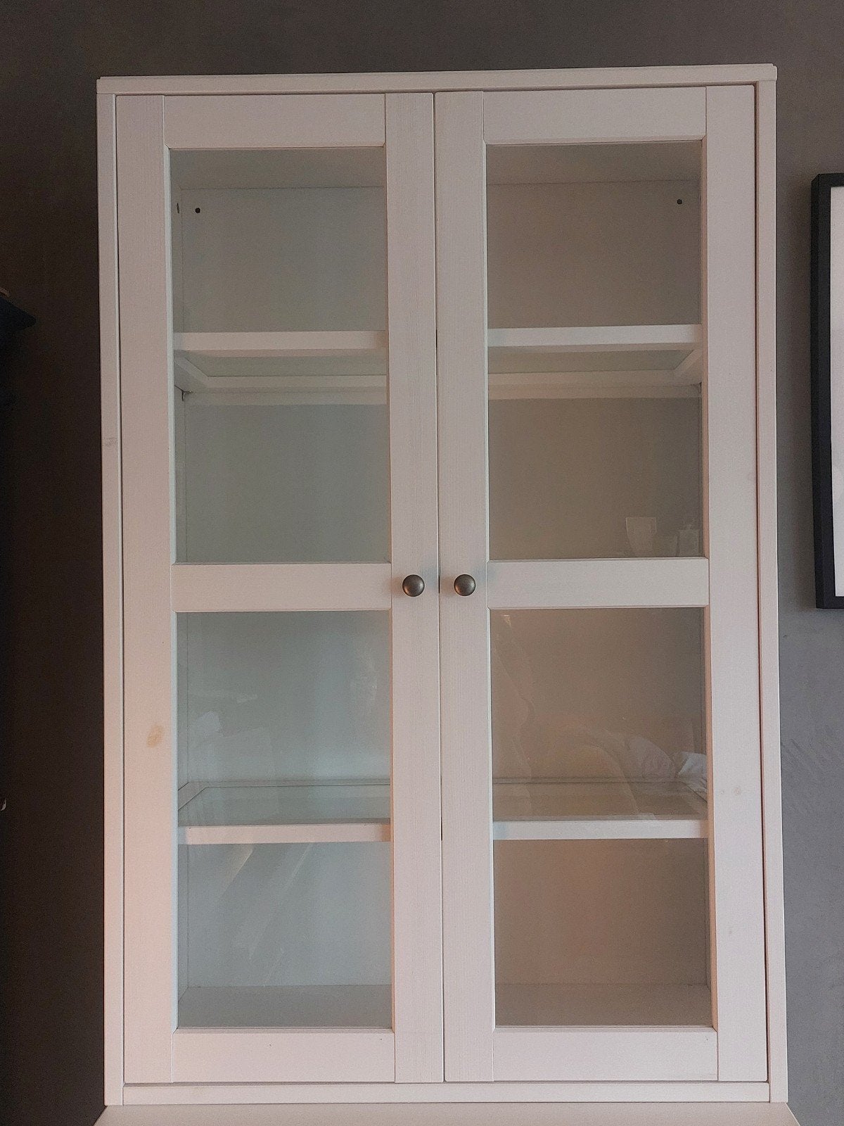 Witte vitrinekast Havsta Ikea met glazen deuren en planken, Met deur(en), Modern, Scandinavisch, Glas, 100 tot 150 cm
