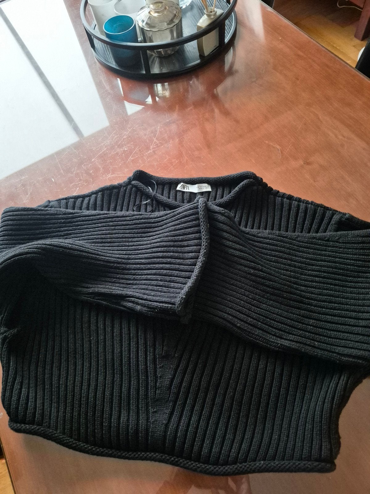 Zara zwarte gebreide trui met trekkoord, Maat 38/40 (M), Ophalen of Verzenden, Zo goed als nieuw, Zara