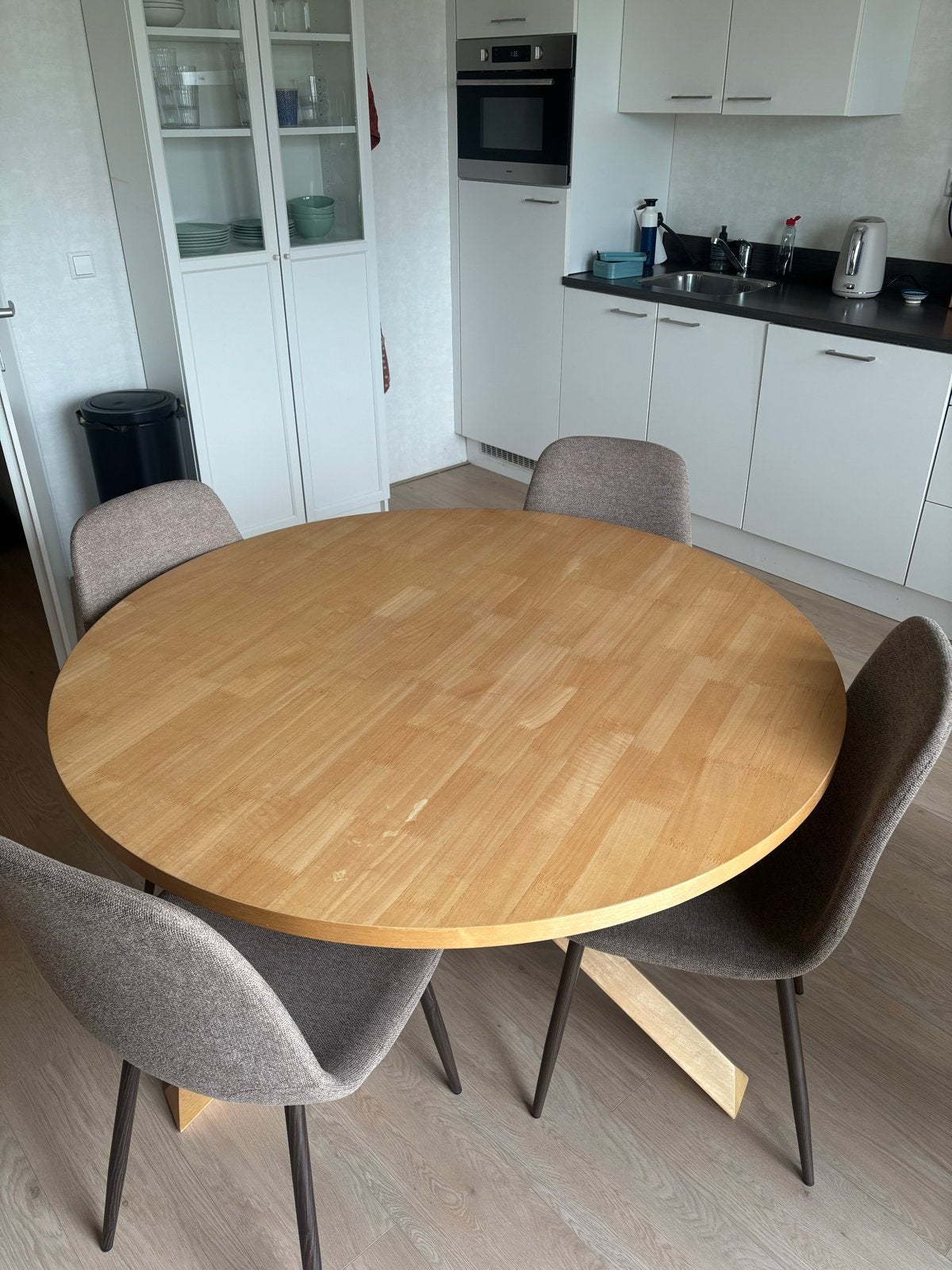 Ronde eettafel van hout - 120cm, Gebruikt, 100 tot 150 cm, Rond, Ophalen of Verzenden