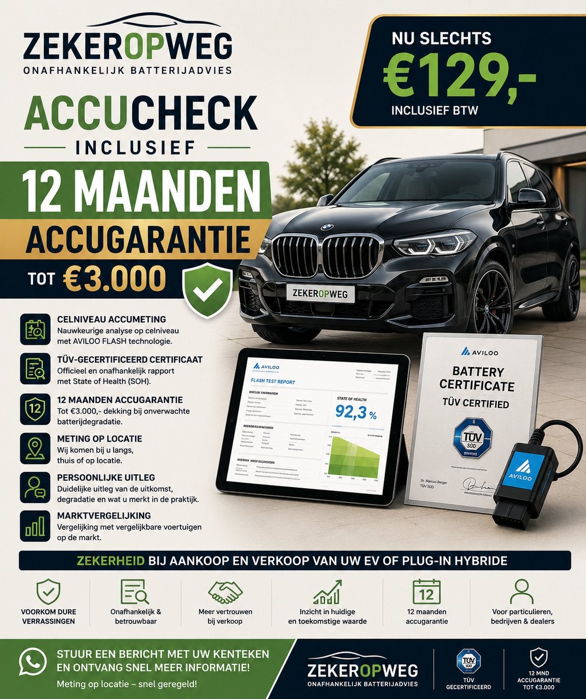 🛡️ Nu incl.12 mnd batterijgarantie | AccuCheck EV €129⭐⭐⭐⭐⭐, Auto's, Automaat, Dealer onderhouden, Zwart, Leder