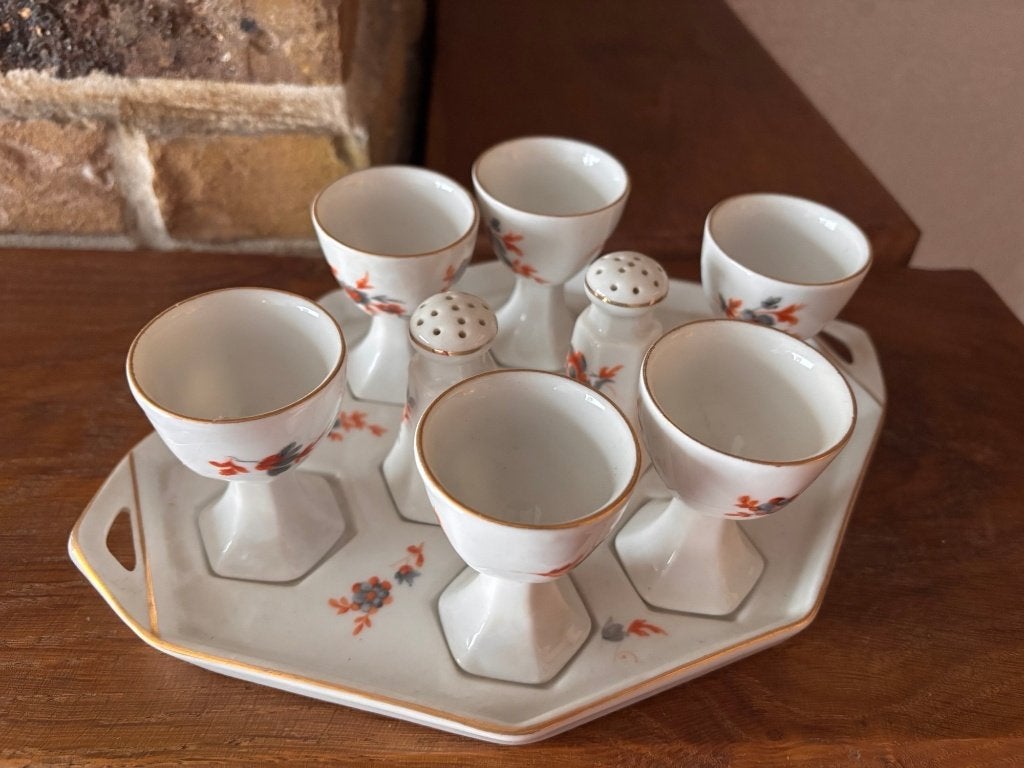 Prachtige vintage set met eierdopjes, Overige typen, Vintage, Ophalen of Verzenden, Zo goed als nieuw