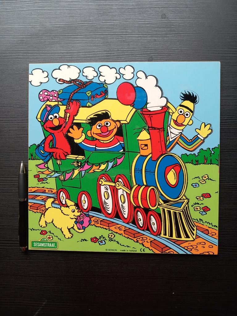 Houten vintage puzzel Sesamstraat, Ophalen of Verzenden, 10 tot 50 stukjes, Zo goed als nieuw