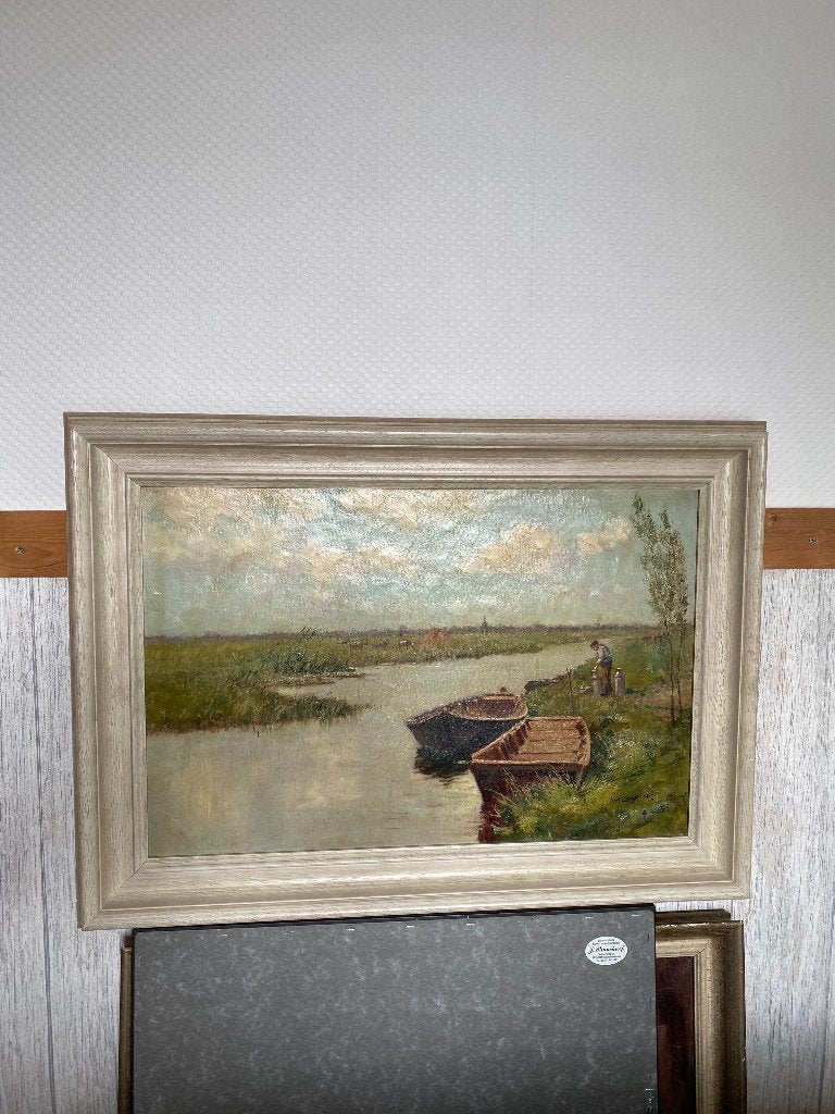 Olieverfschilderij van W.L. Wijman(1888-1976), Antiek en Kunst, Kunst | Schilderijen | Klassiek, Doek, Ophalen of Verzenden, Landschap