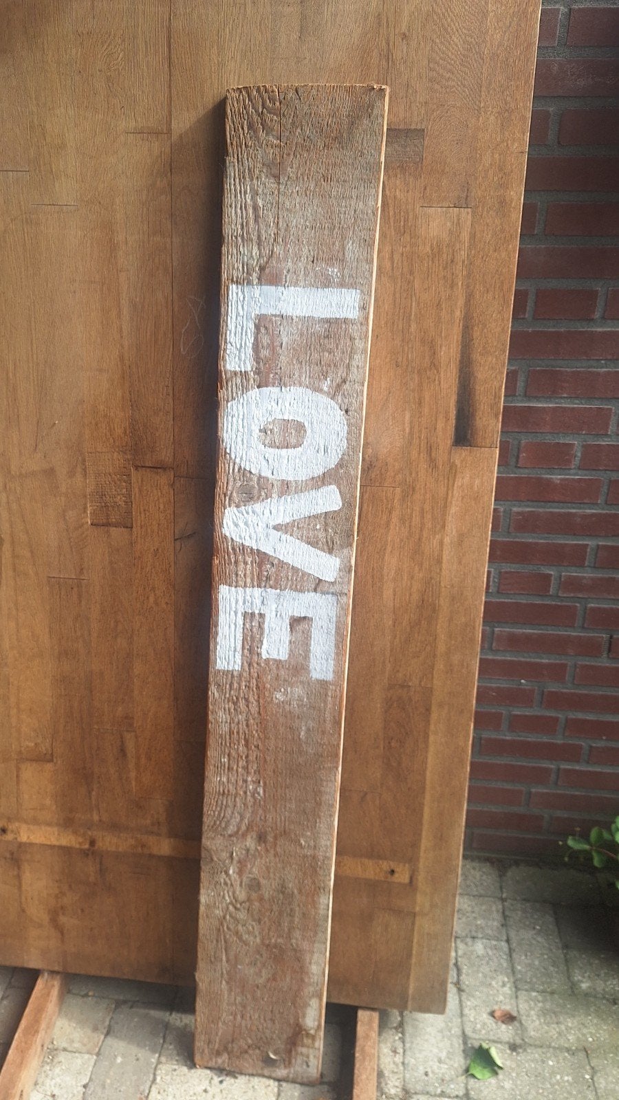 Steigerhouten plank met tekst - 'LIVE LAUGH LOVE', Ophalen of Verzenden, Gebruikt, Hout