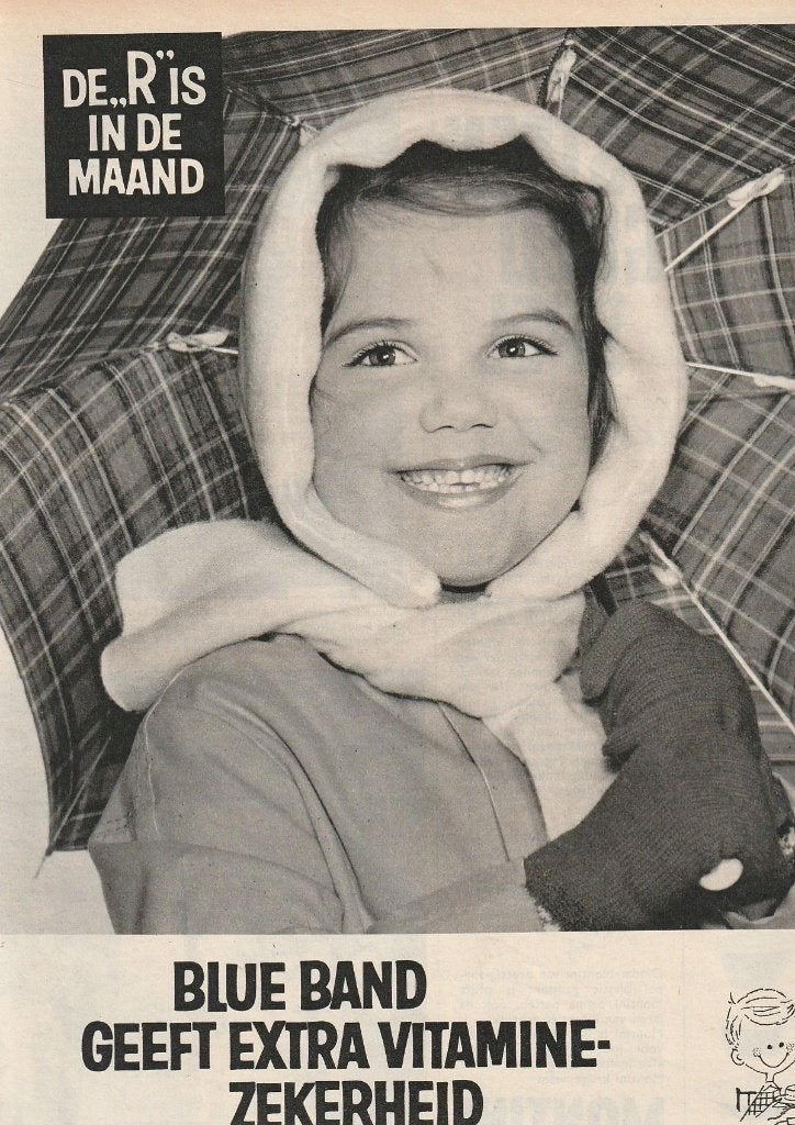 retro reclame 1962 Blue Band meisje met paraplu, Verzenden, Overige typen