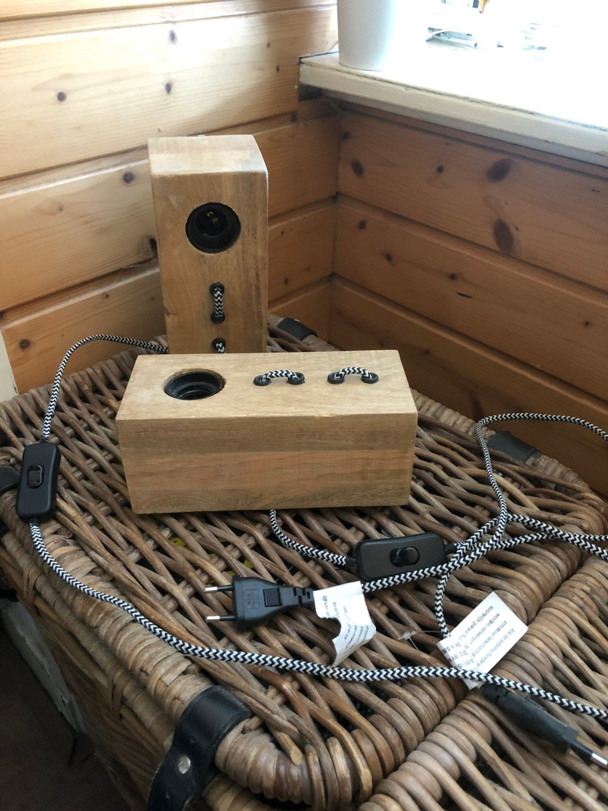 Set van 2 houten lampen (industrieel), Zwart, Ophalen of Verzenden, Zo goed als nieuw, Industrieel