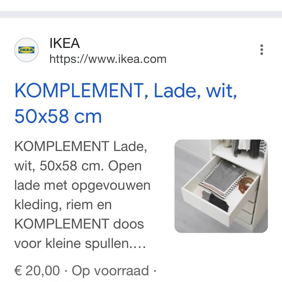 2 stuks IKEA KOMPLEMENT lade wit 50x58 voor PAX kast, Ophalen, Gebruikt, 1 of 2 laden, 50 tot 100 cm