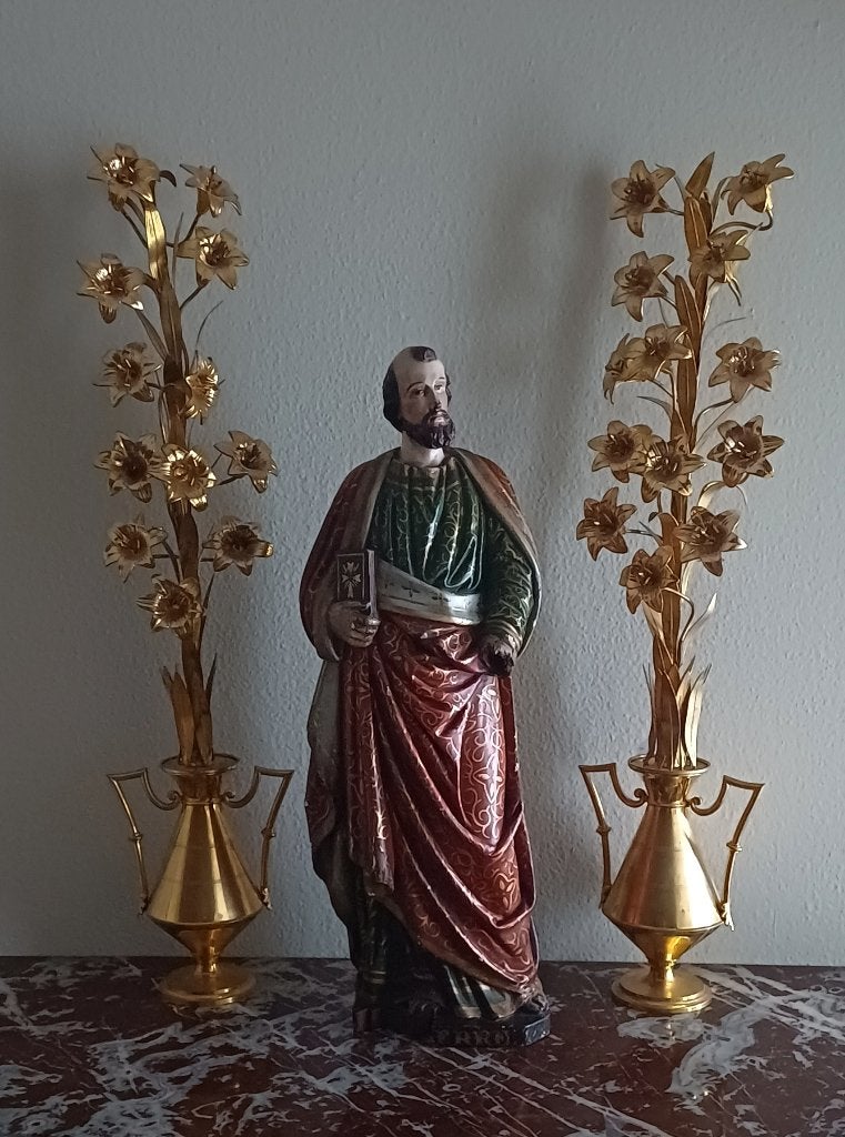 Antieke Heilige petrus in hout, Antiek en Kunst, Ophalen of Verzenden