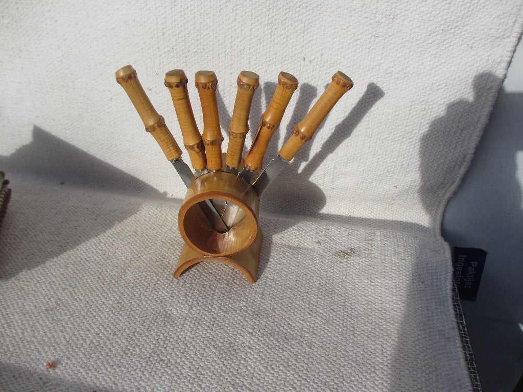 Div. Vintage Bamboe /Fruitschalen en set fruitmesjes, Ophalen of Verzenden