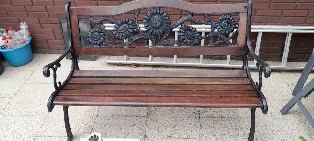 te koop gietijzeren tuinbank zonnebloem, Tuin en Terras, Tuinbanken, Ophalen, Gebruikt, Metaal