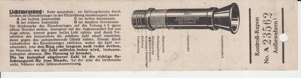 S200 handleiding justophot belichtingsmeter jaren 30, Ophalen of Verzenden, Gebruikt