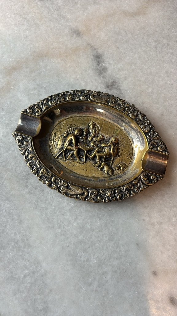 Vintage koperen/messing asbak Oud-Hollandse taveerne scène, Ophalen of Verzenden, Koper