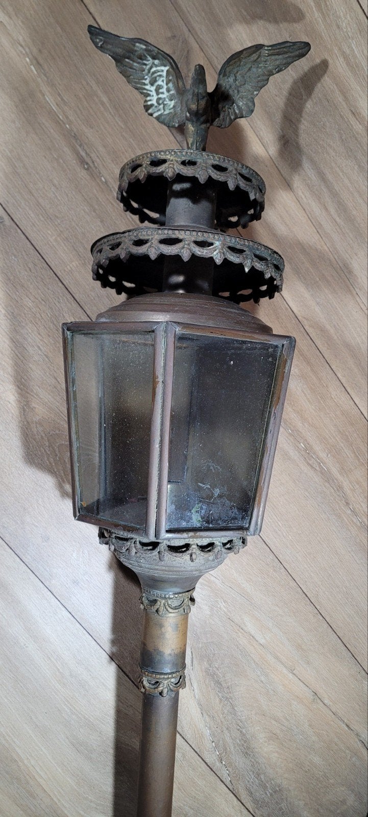 Prachtige antieke koperen koetslamp met adelaar, Ophalen of Verzenden