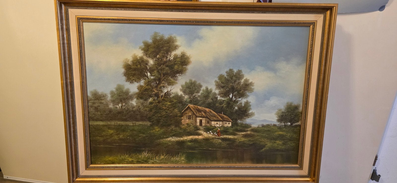 Groot Antiek Olieverf Schilderij Hollands LandschapV. Martin, Ophalen, Doek, Olieverf, Klassiek