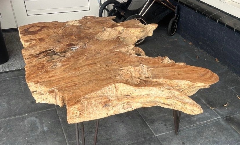 Unieke Boomstam Bijzettafel - Natuurlijke Schoonheid, Minder dan 45 cm, Gebruikt, Ophalen of Verzenden, 75 cm of meer
