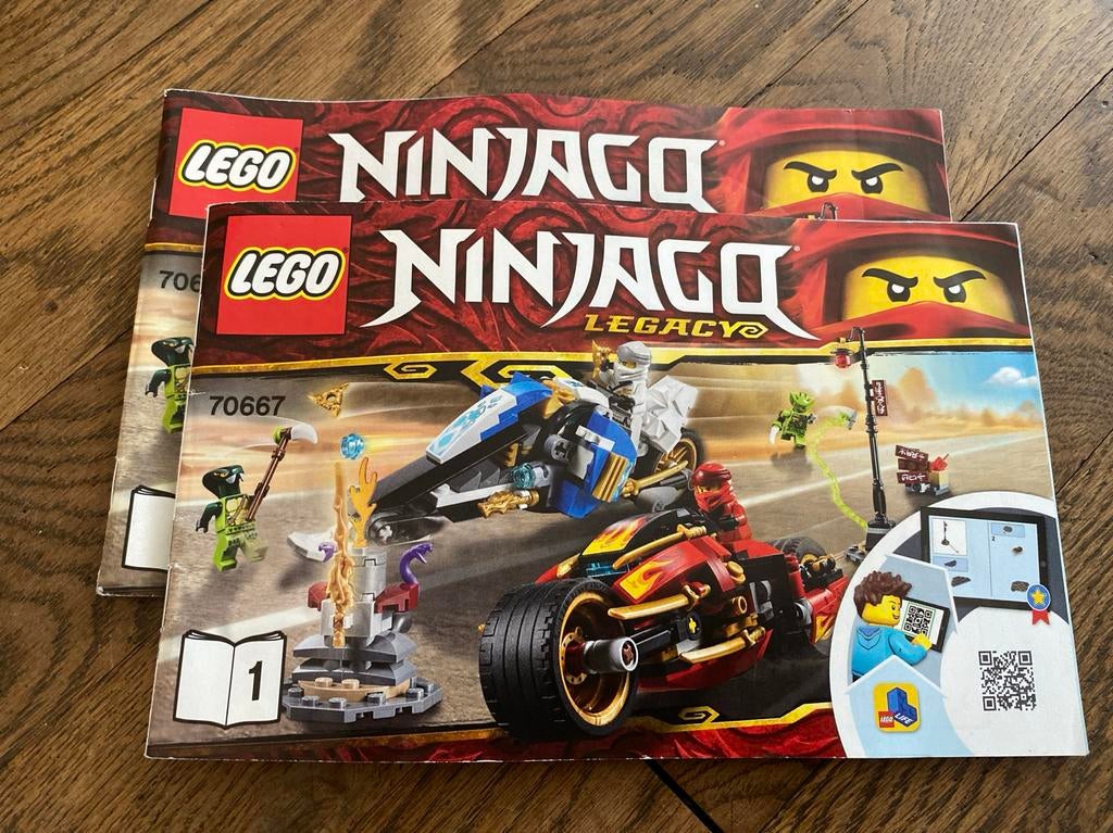 Lego Ninjago 70667 Kai's Blade Cycle & Zane's Snowmobile, Gebruikt, Lego, Ophalen of Verzenden, Inclusief instructies
