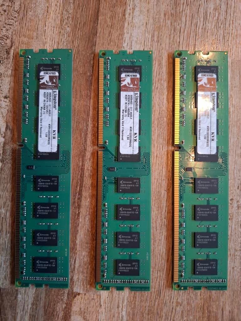 Kingston KVR DDR3 RAM Geheugen - 3x 2GB, Computers en Software, RAM geheugen, Gebruikt, Server, DDR3, Ophalen of Verzenden