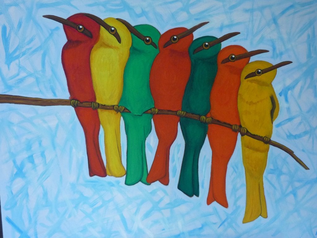 Vogels, Antiek en Kunst, Handgeschilderd, Ophalen of Verzenden, Dieren, Olieverf
