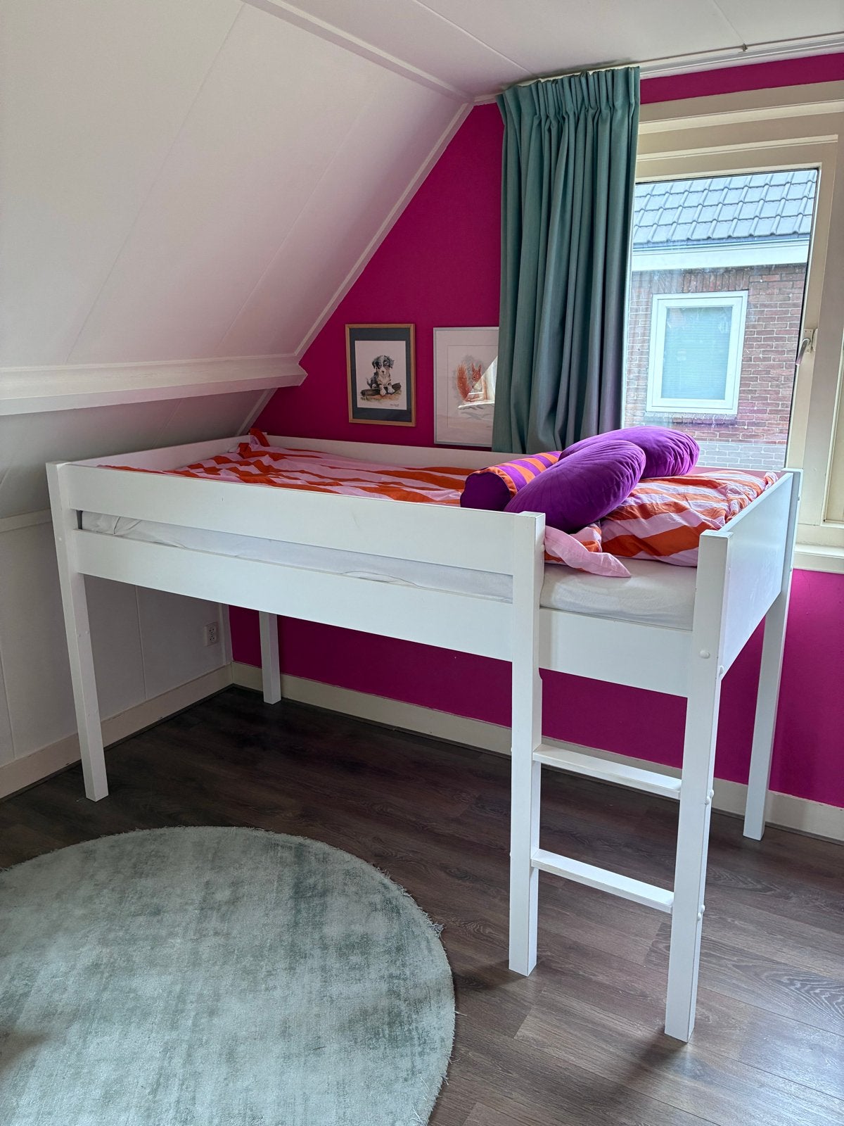 Wit halfhoogslaper bed met lattenbodem, Ophalen, Gebruikt, 90 cm, Eenpersoons