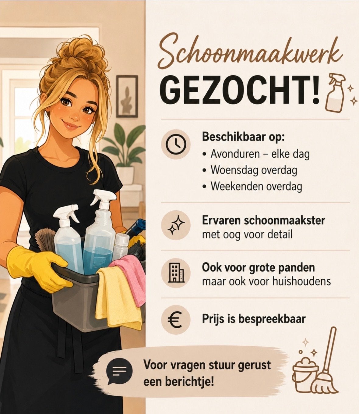 Schoonmaak klussjes gezocht, Vacatures