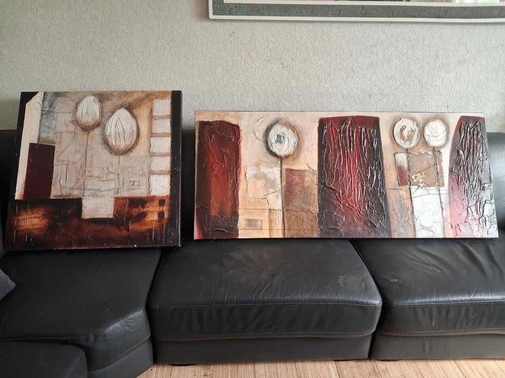 Set van 2 moderne canvas schilderijen – abstracte kunst in w, Ophalen of Verzenden