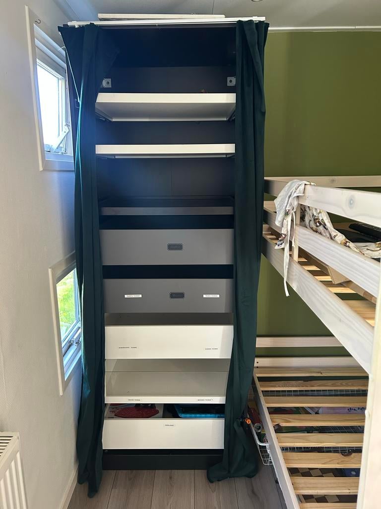 Zwarte Pax kast 75 cm breed met lades en planken, Ophalen, Overige materialen, Gebruikt, 200 cm of meer