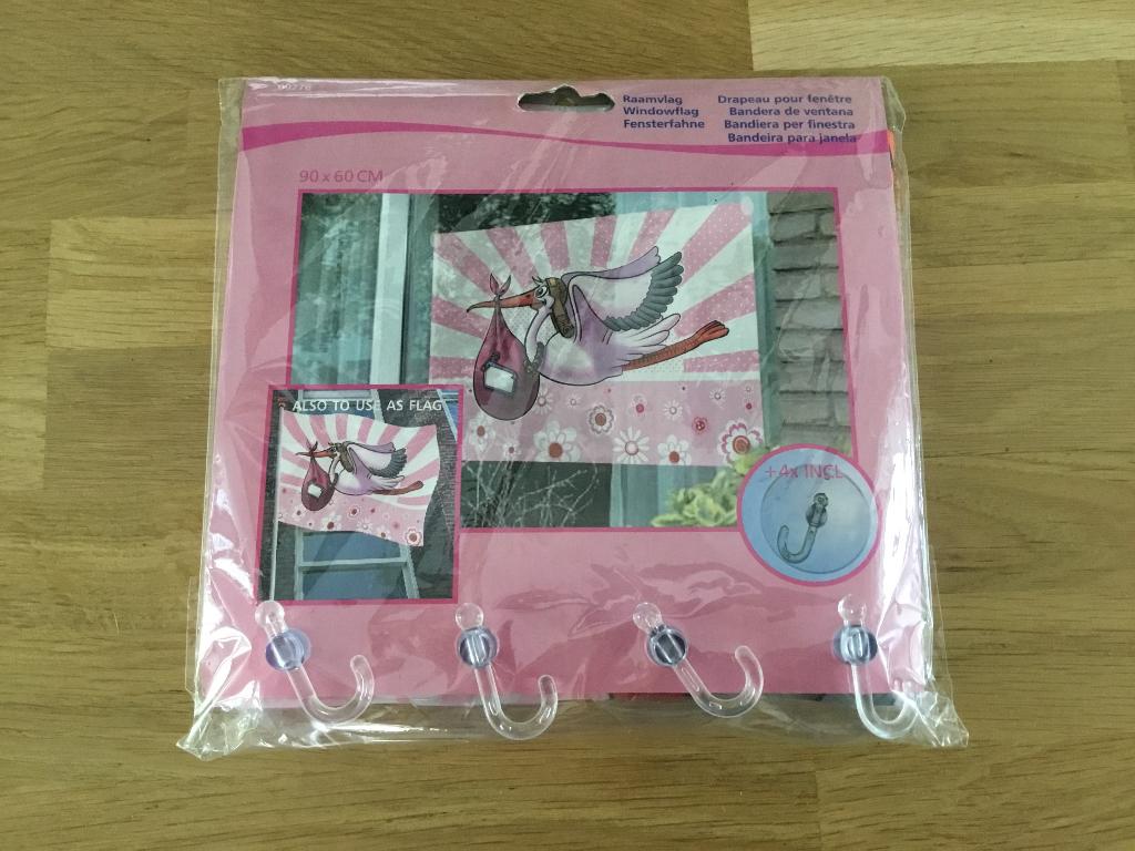 Gevelvlag / raamvlag ooievaar roze | geboorte meisje, Ophalen of Verzenden, Nieuw, Versiering, Geboorte of Huwelijk