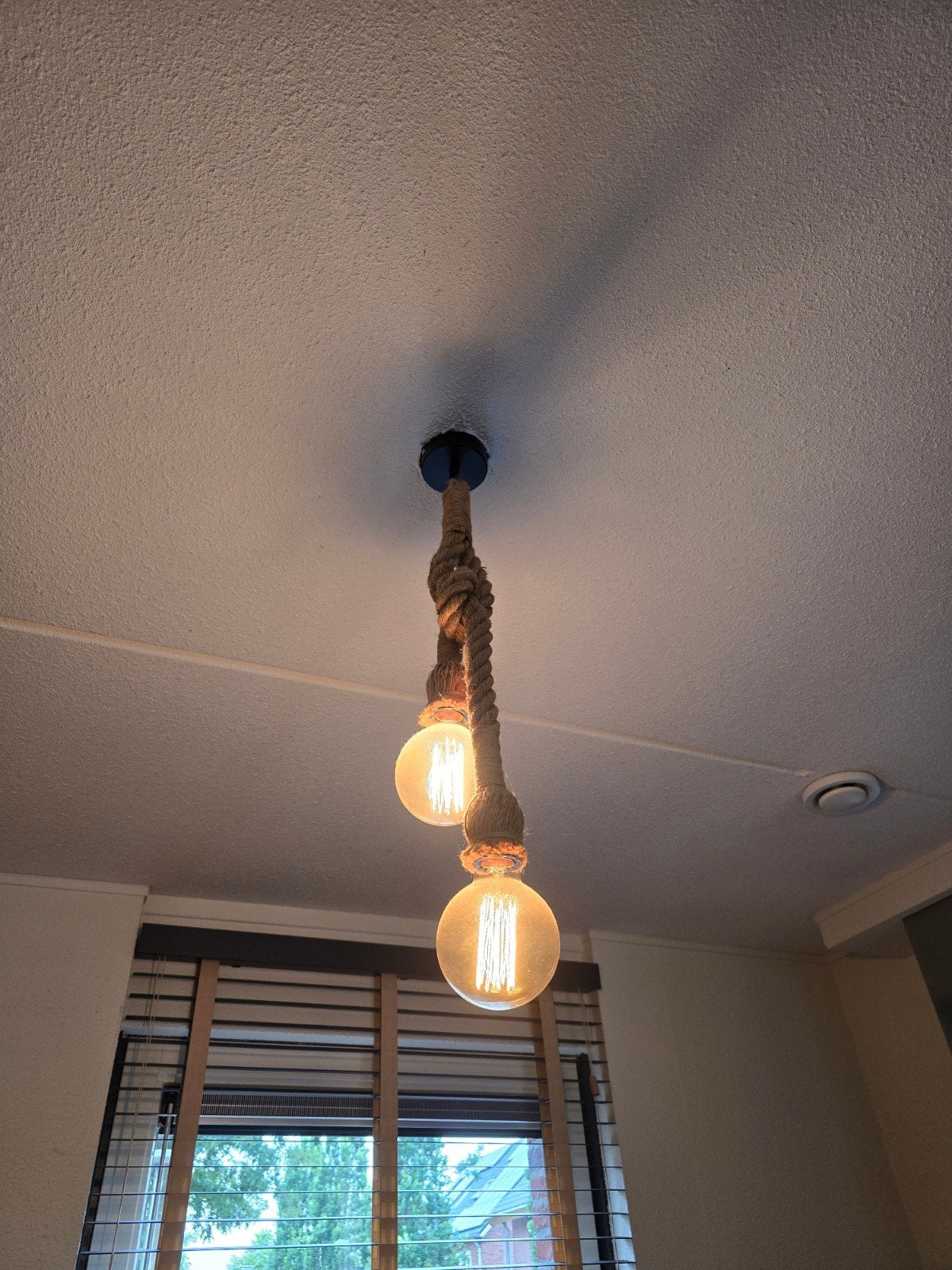 Hanglamp met touw en 2 Edison lampen, Gebruikt, Natuurlijk materiaal, E27 (groot), Industrieel, Rustiek, Modern
