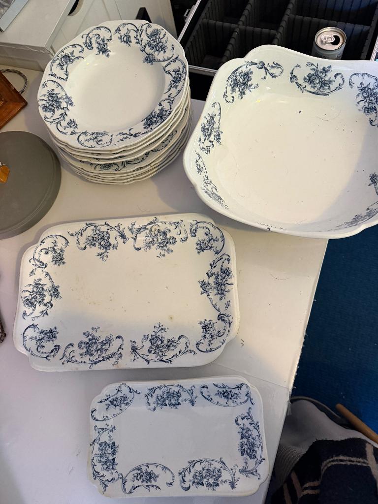 Vintage blauw-wit brocante servies ORTUS, Ophalen of Verzenden