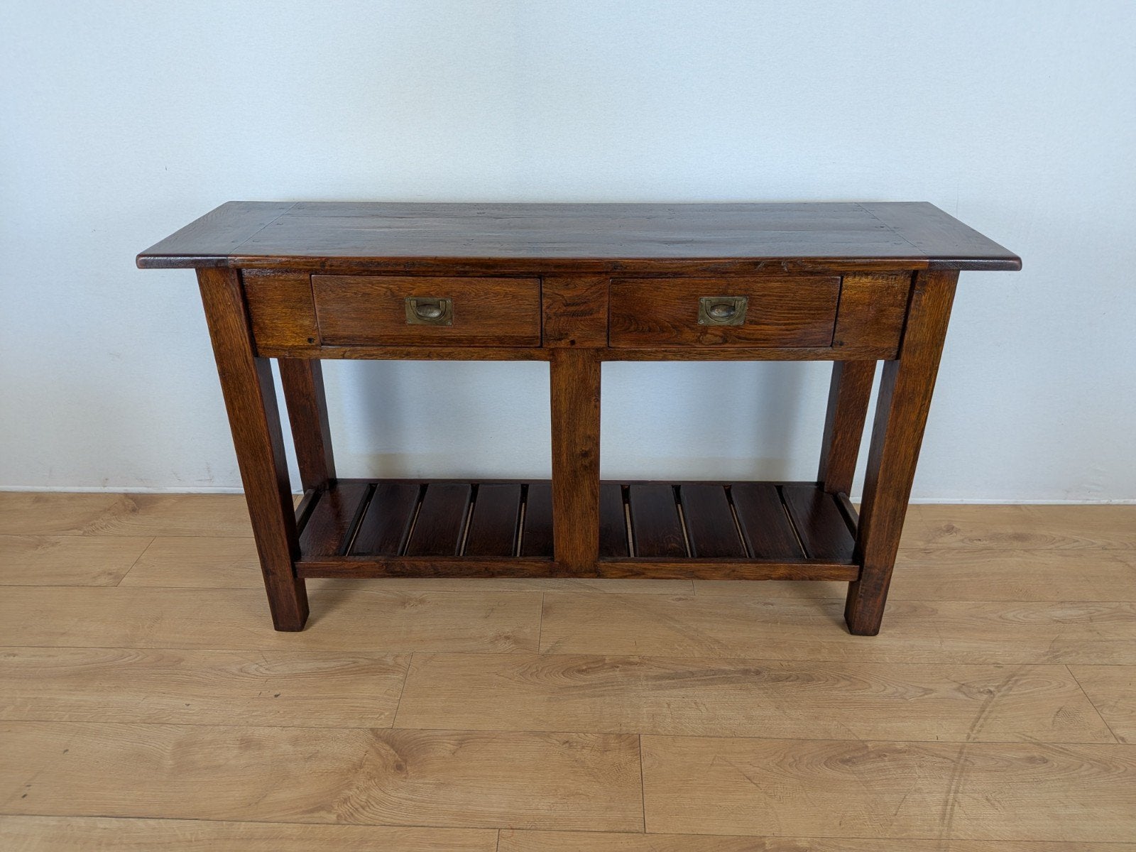 Antieke eikenhouten sidetable met lades en legplank, Ophalen, Nvt, Nvt, Nvt