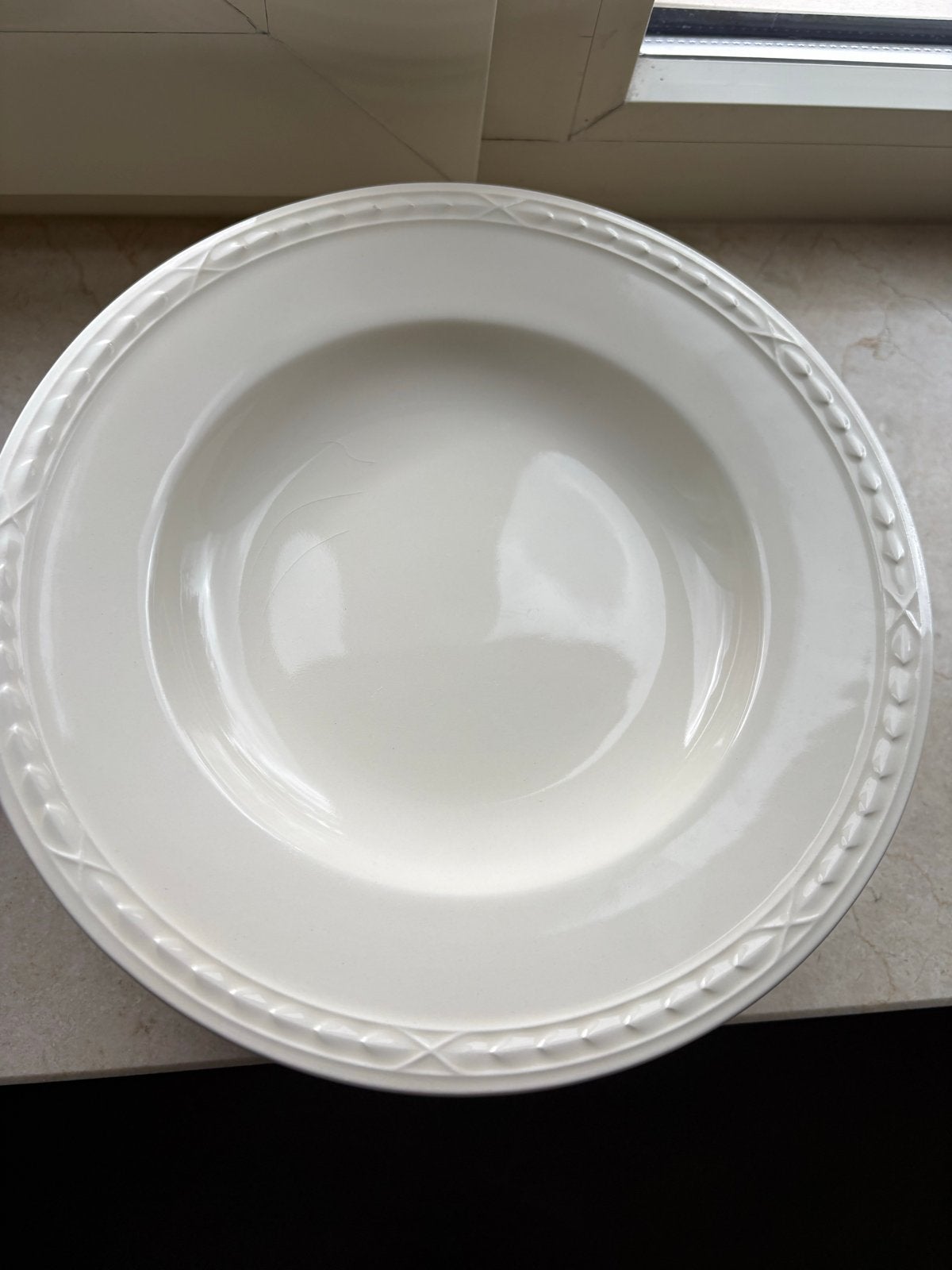6 diepe borden van Recamier, Royal Creamware, Huis en Inrichting, Keuken | Servies, Gebruikt, Keramiek, Ophalen of Verzenden, Bord(en)