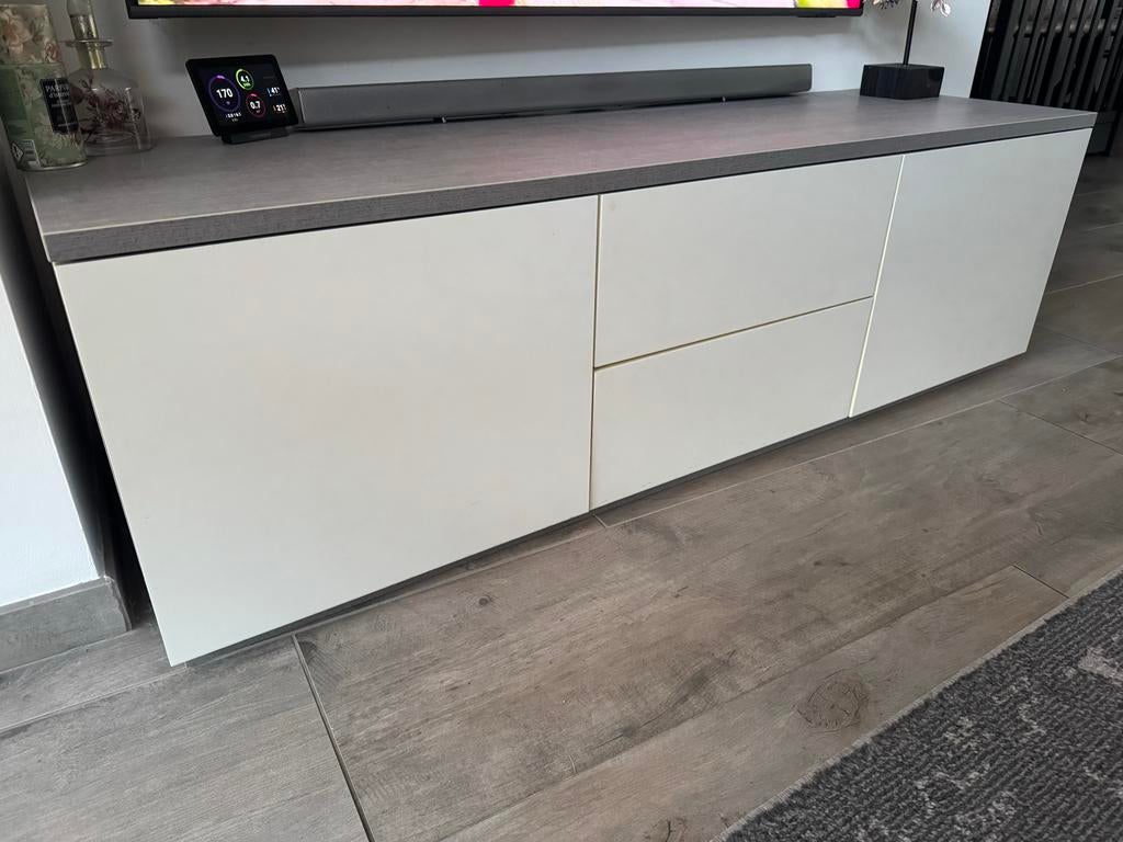 Moderne TV-kast 150x44x46 cm - Wit met grijs blad, Ophalen, Overige materialen, 100 tot 150 cm, Zo goed als nieuw