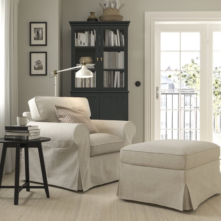 IKEA Ektorp Fauteuil en Hocker - Nette Staat, Ophalen, Gebruikt, Stof, 75 tot 100 cm